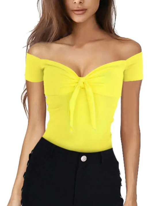 Elegant V-Neck Backless Short Sleeve Beach Party Slim T-shirt Mssza