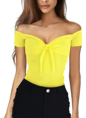 Elegant V-Neck Backless Short Sleeve Beach Party Slim T-shirt Mssza