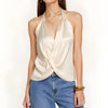 Elegant V-Neck  Fitting Slim Solid Color Layered Folds Sleeveless Blouses Mssza