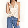 Elegant V-Neck  Fitting Slim Solid Color Layered Folds Sleeveless Blouses Mssza
