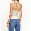 Elegant V-Neck  Fitting Slim Solid Color Layered Folds Sleeveless Blouses Mssza