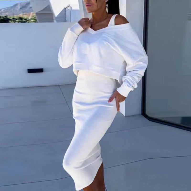 Elegant  V Neck Long Sleeve Sweatshirts Two Piece Sets Mssza