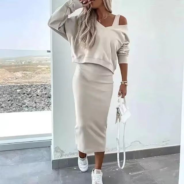 Elegant  V Neck Long Sleeve Sweatshirts Two Piece Sets Mssza