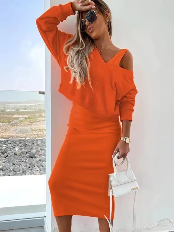Elegant  V Neck Long Sleeve Sweatshirts Two Piece Sets Mssza