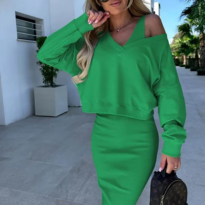 Elegant  V Neck Long Sleeve Sweatshirts Two Piece Sets Mssza