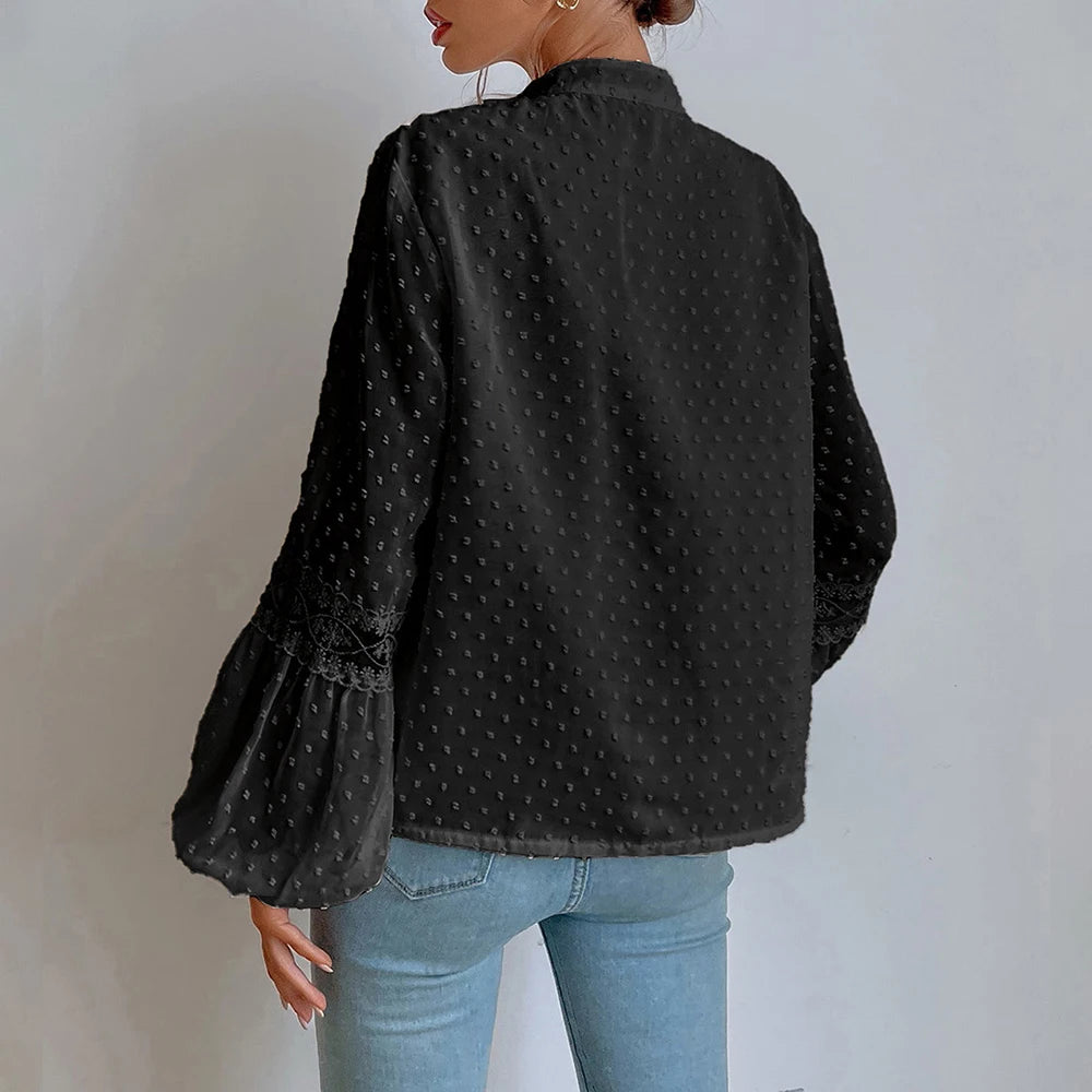 Elegant V-Neck Long Sleeve Tunic Top Loose Blouse Mssza