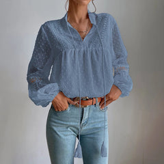 Elegant V-Neck Long Sleeve Tunic Top Loose Blouse Mssza