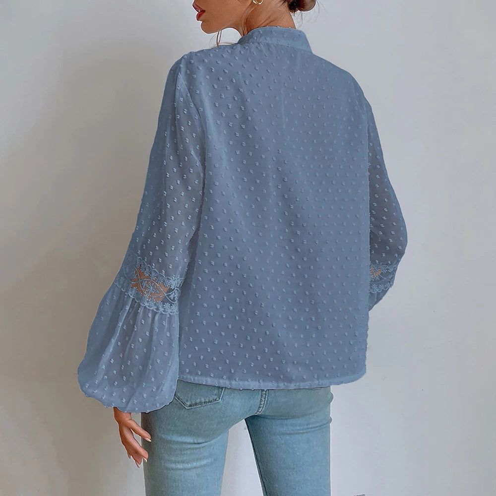 Elegant V-Neck Long Sleeve Tunic Top Loose Blouse Mssza
