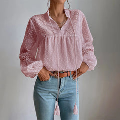 Elegant V-Neck Long Sleeve Tunic Top Loose Blouse Mssza