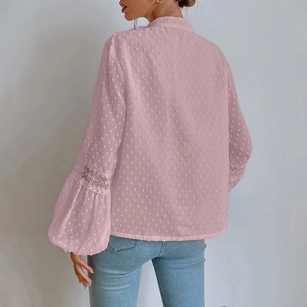 Elegant V-Neck Long Sleeve Tunic Top Loose Blouse Mssza