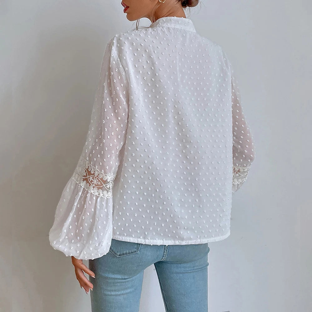 Elegant V-Neck Long Sleeve Tunic Top Loose Blouse Mssza