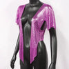 Elegant V Neck Short Sleeve Sequined Metal Sequins T Shirt Mssza