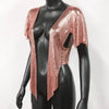Elegant V Neck Short Sleeve Sequined Metal Sequins T Shirt Mssza