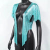 Elegant V Neck Short Sleeve Sequined Metal Sequins T Shirt Mssza