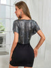 Elegant V Neck Short Sleeve Sequined Metal Sequins T Shirt Mssza