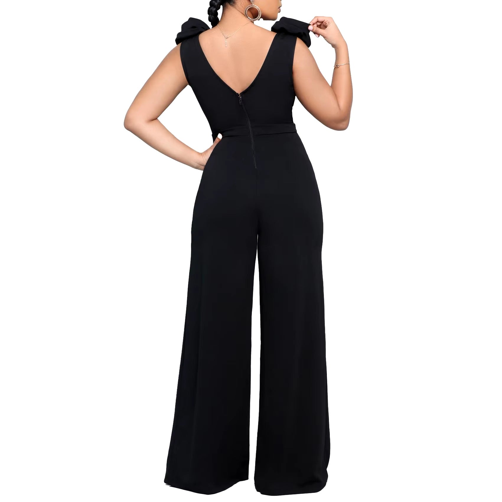 Elegant V Neck Sleeveless Belt Wasited Floor Length Luxury Birthday Party Dinner Jumpsuits & Rompers Mssza