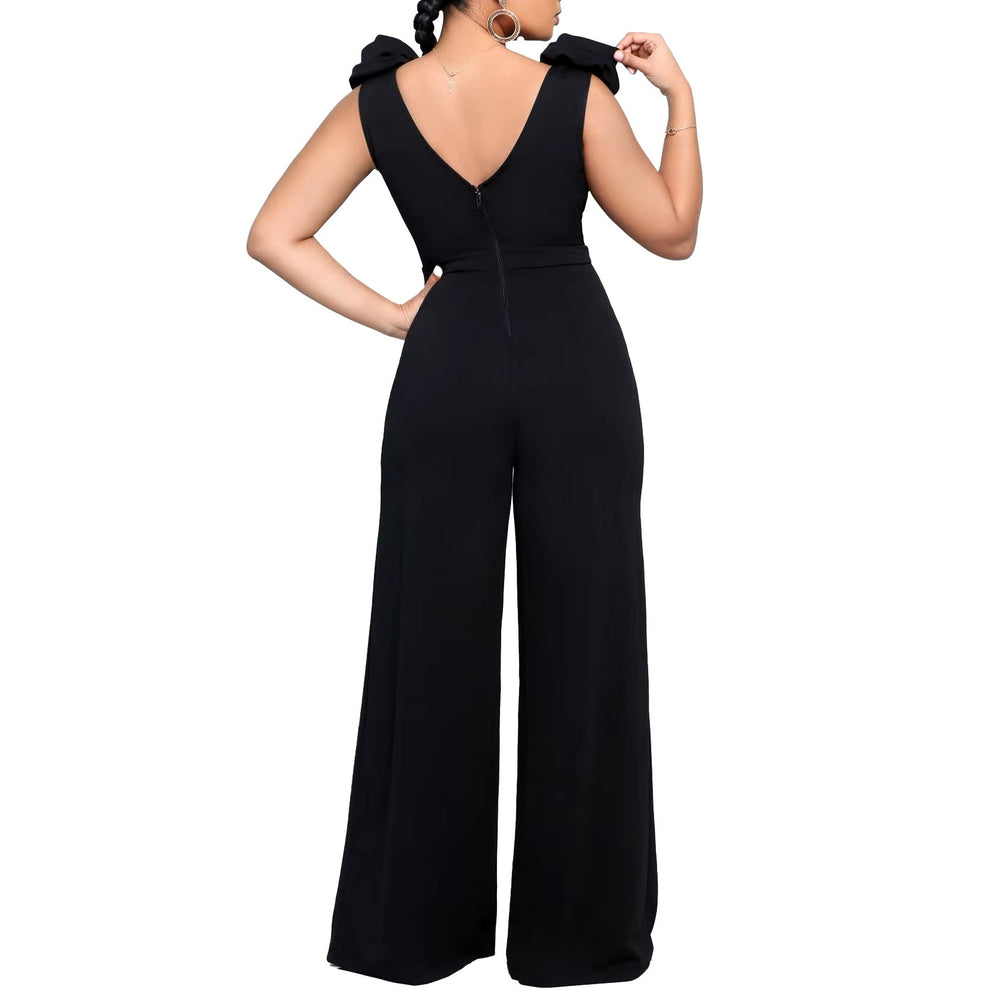 Elegant V Neck Sleeveless Belt Wasited Floor Length Luxury Birthday Party Dinner Jumpsuits & Rompers Mssza