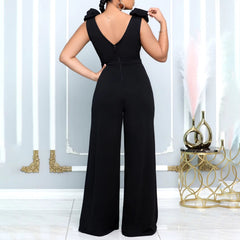 Elegant V Neck Sleeveless Belt Wasited Floor Length Luxury Birthday Party Dinner Jumpsuits & Rompers Mssza