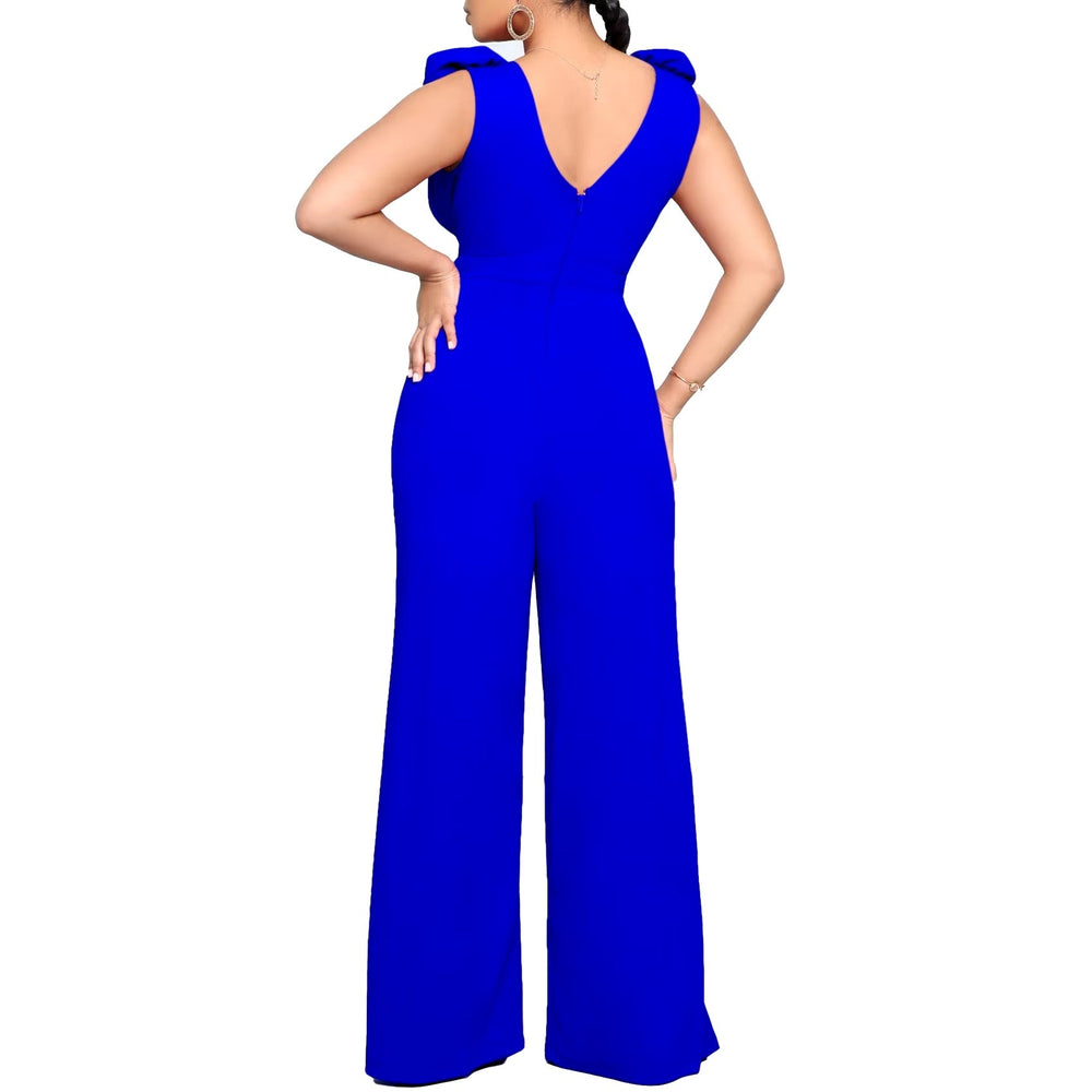 Elegant V Neck Sleeveless Belt Wasited Floor Length Luxury Birthday Party Dinner Jumpsuits & Rompers Mssza