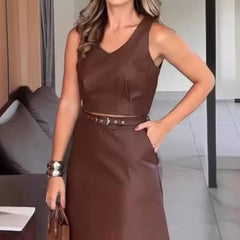 Elegant V Neck Sleeveless Vest Tops Splice Party Slim High Waist A Line Two Piece Dress Sets Skirt Set Mssza
