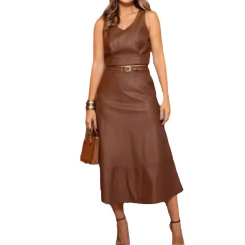 Elegant V Neck Sleeveless Vest Tops Splice Party Slim High Waist A Line Two Piece Dress Sets Skirt Set Mssza