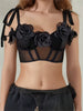 Elegant V Neck Tie-up Strap Vest Back Hook and Eye Sheer Camisoles 3D Flower Patchwork Tank Tops Mssza