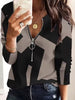 Elegant V-Neck Zipper Print Long Sleeve Pullover Office Lady T-shirt Mssza