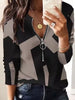 Elegant V-Neck Zipper Print Long Sleeve Pullover Office Lady T-shirt Mssza