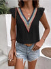 Elegant V-neck Splicing Lace Lotus Leaf Sleeve Daily Casual Tops Mssza