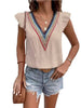 Elegant V-neck Splicing Lace Lotus Leaf Sleeve Daily Casual Tops Mssza