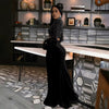 Elegant Velvet Full Sleeve Sequins Pearls Crop Tops And Split Long Skirt 2 Piece Set Mssza