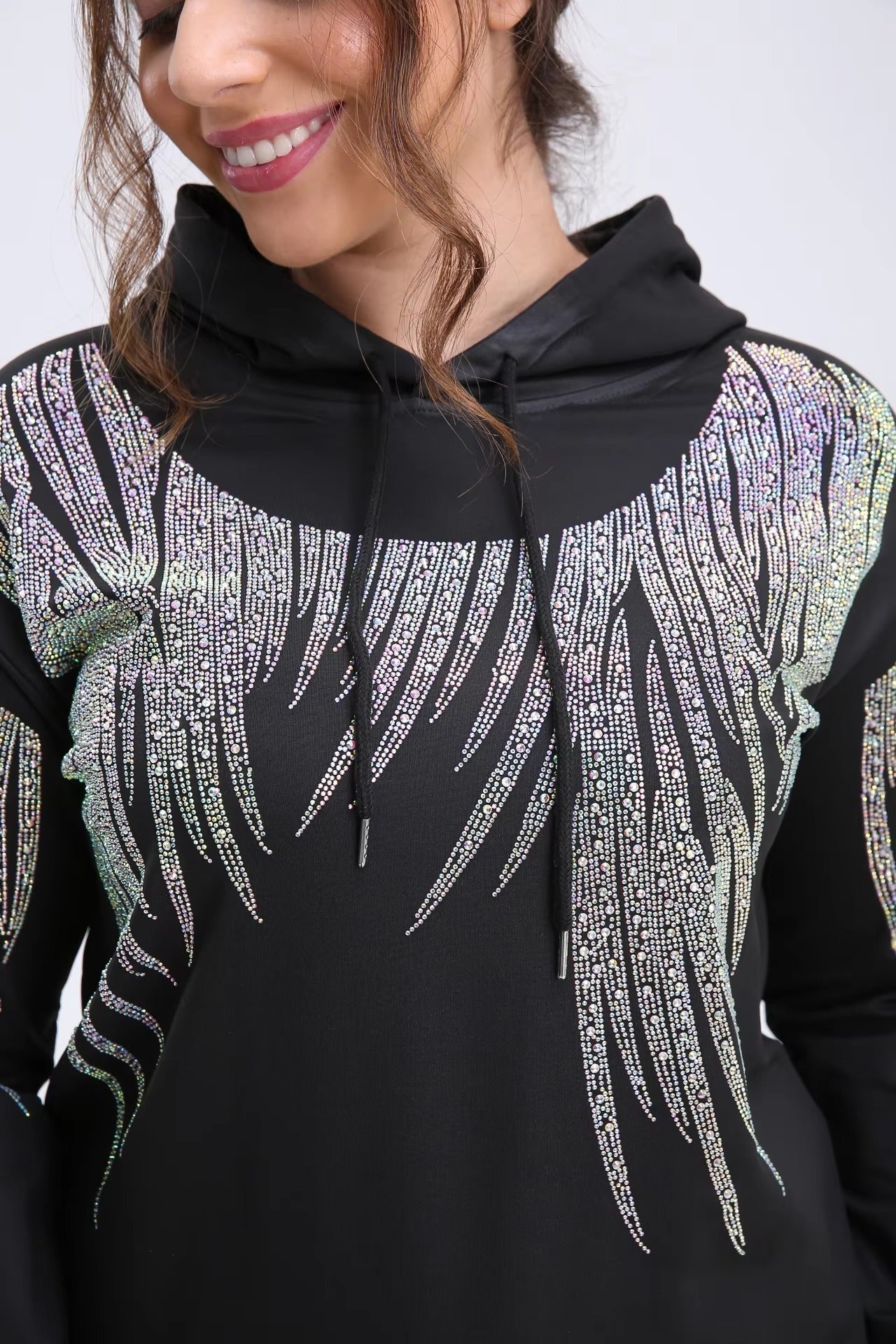 Elegant Vibrant Sparking Rhinestones Hoodies Outerwear Mssza