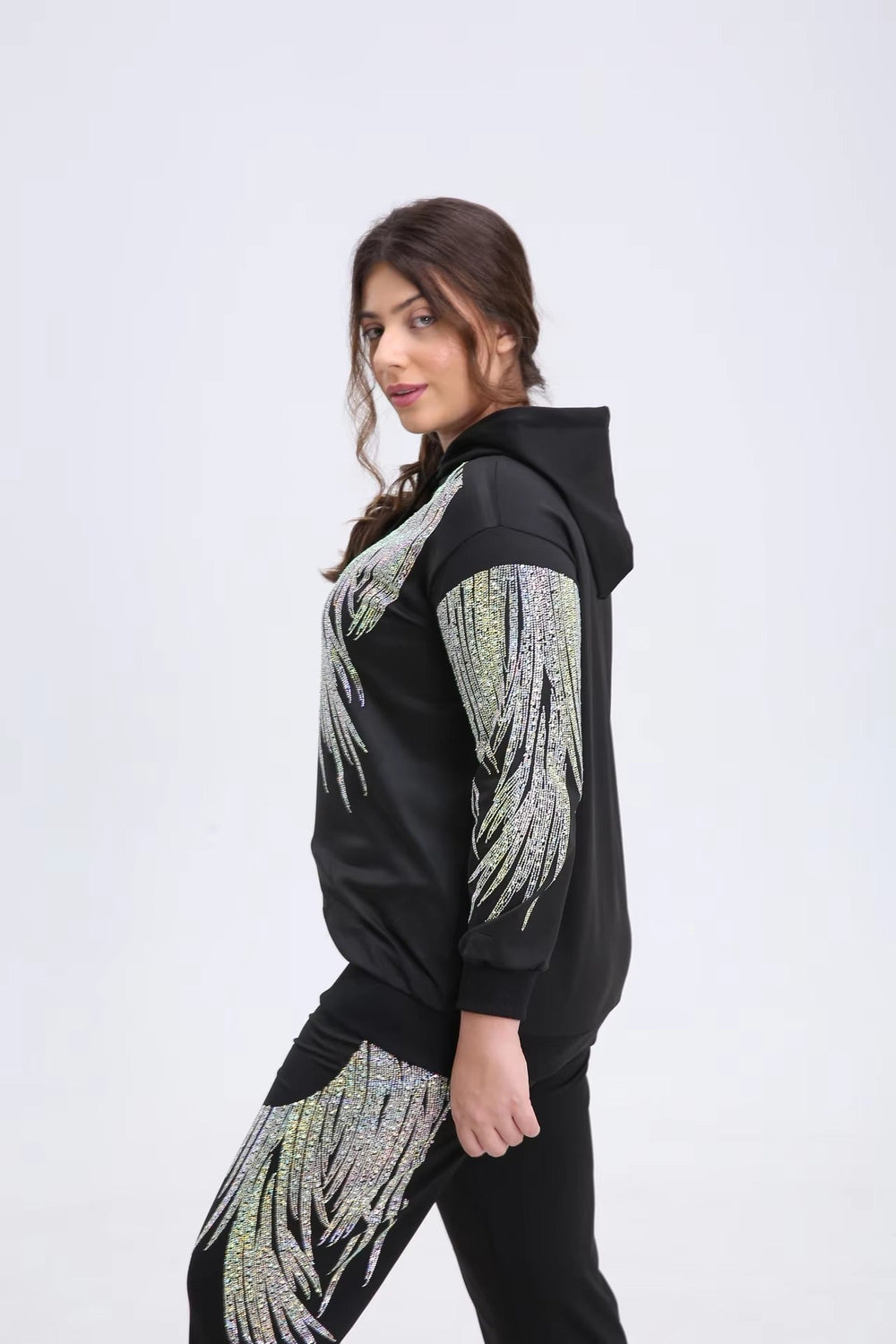 Elegant Vibrant Sparking Rhinestones Hoodies Outerwear Mssza