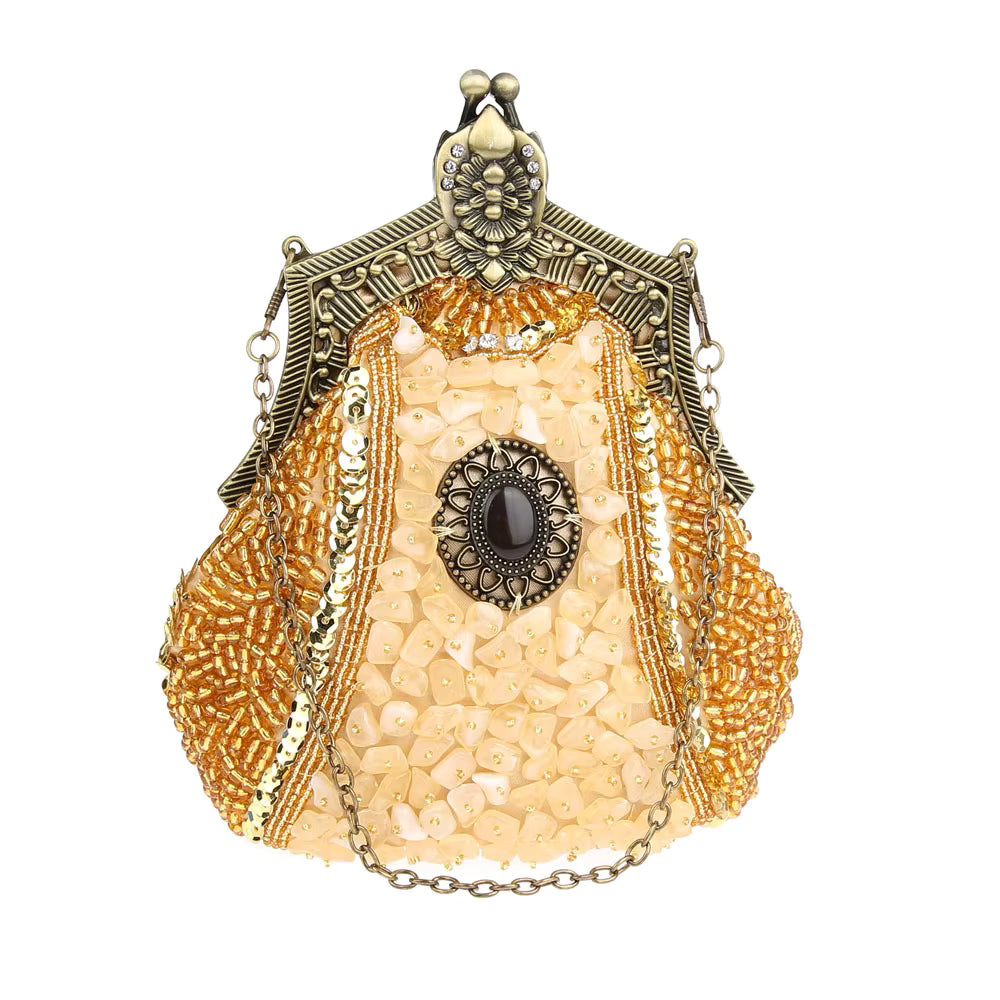 Elegant Vintage Antique Chain Sequin Beaded Retro Clutches Handbag Mssza