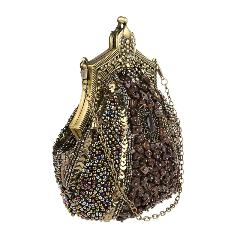Elegant Vintage Antique Chain Sequin Beaded Retro Clutches Handbag Mssza