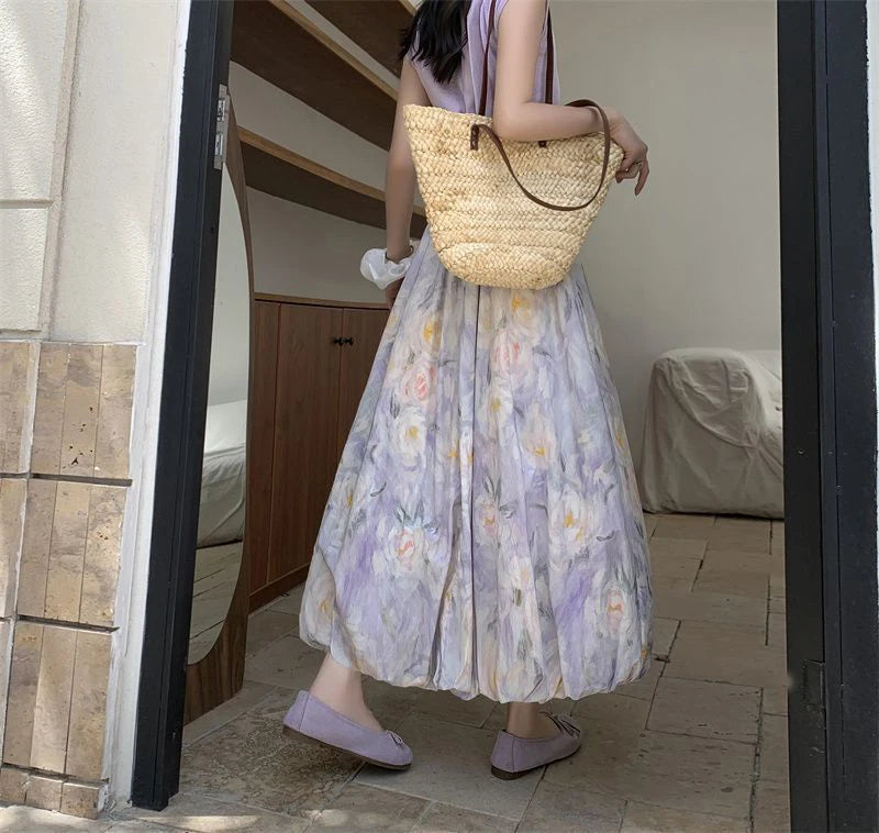 Elegant Vintage Floral Sweet High Waist Casual Loose Skirt Mssza