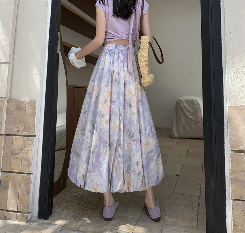 Elegant Vintage Floral Sweet High Waist Casual Loose Skirt Mssza