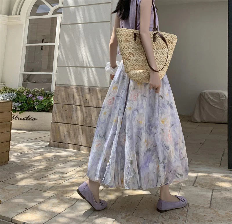 Elegant Vintage Floral Sweet High Waist Casual Loose Skirt Mssza