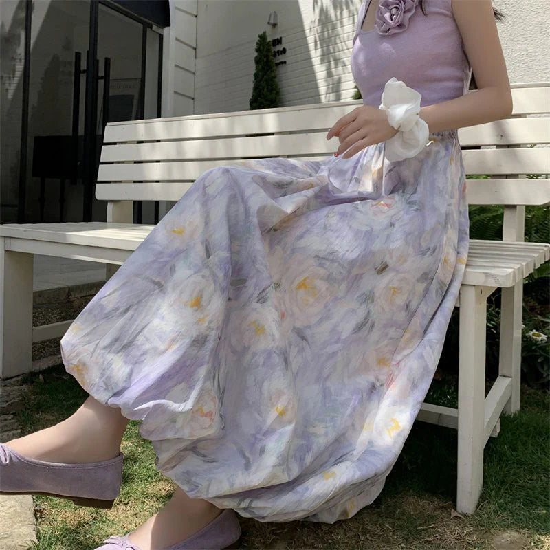 Elegant Vintage Floral Sweet High Waist Casual Loose Skirt Mssza