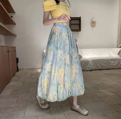 Elegant Vintage Floral Sweet High Waist Casual Loose Skirt Mssza