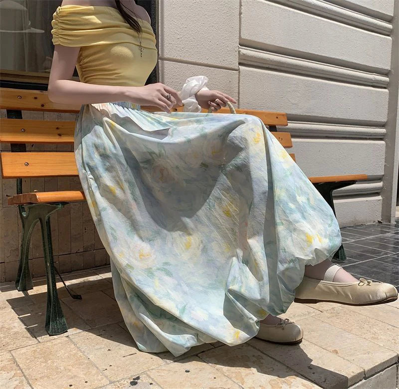 Elegant Vintage Floral Sweet High Waist Casual Loose Skirt Mssza