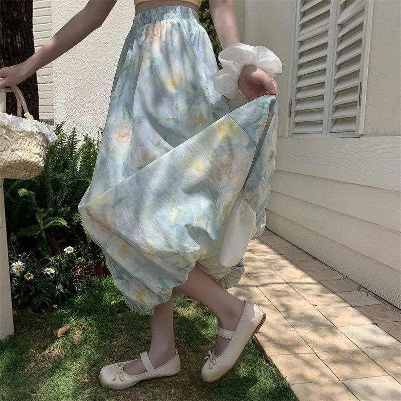 Elegant Vintage Floral Sweet High Waist Casual Loose Skirt Mssza