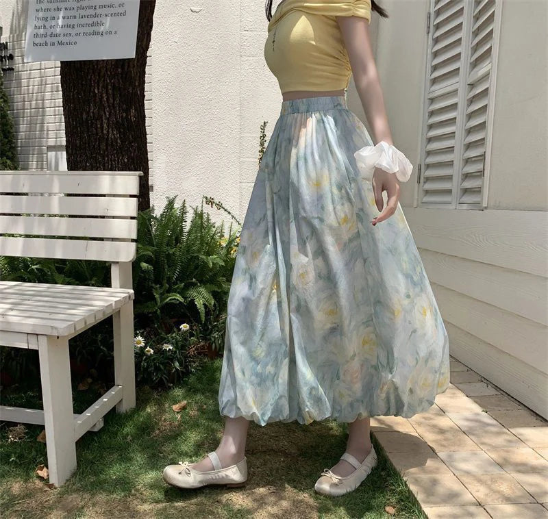 Elegant Vintage Floral Sweet High Waist Casual Loose Skirt Mssza