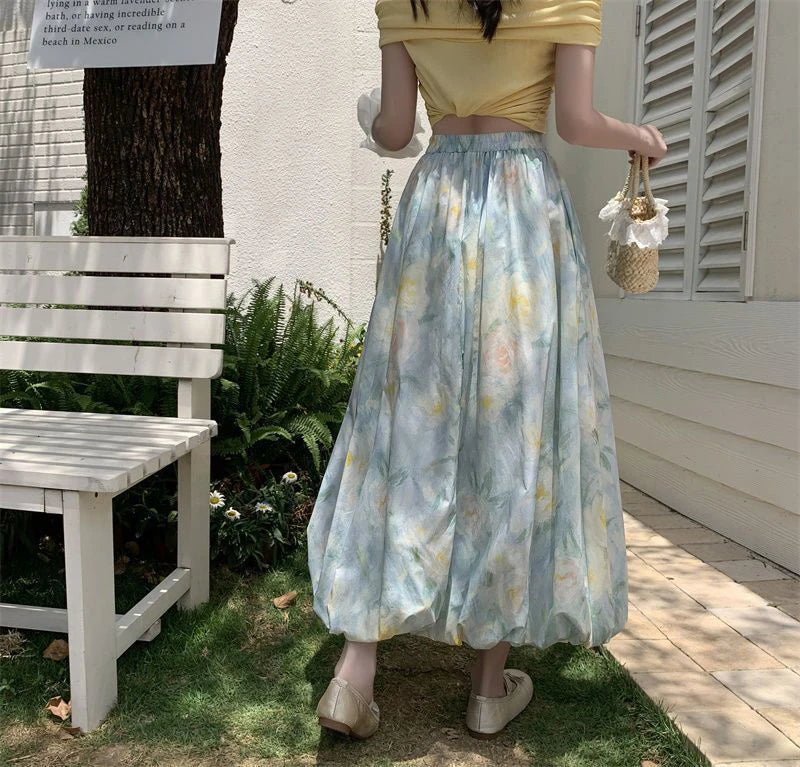 Elegant Vintage Floral Sweet High Waist Casual Loose Skirt Mssza