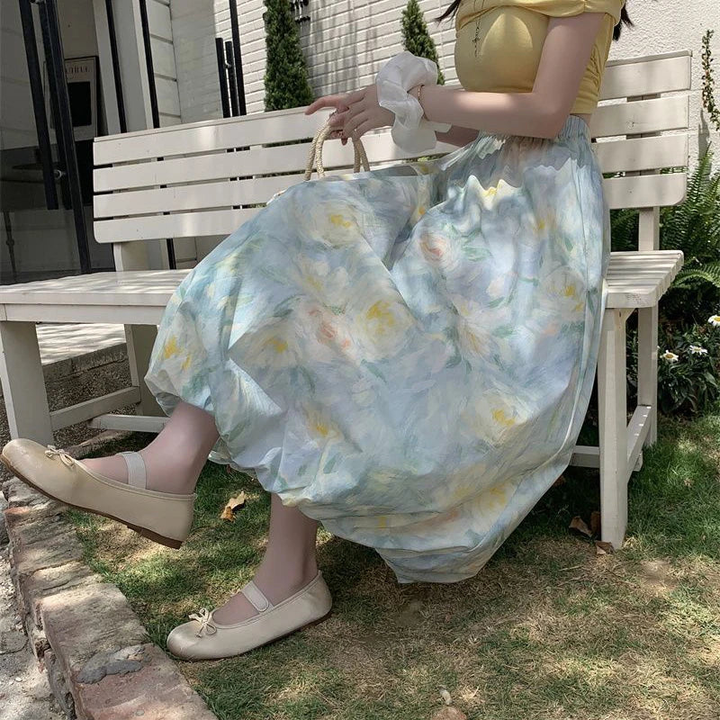 Elegant Vintage Floral Sweet High Waist Casual Loose Skirt Mssza