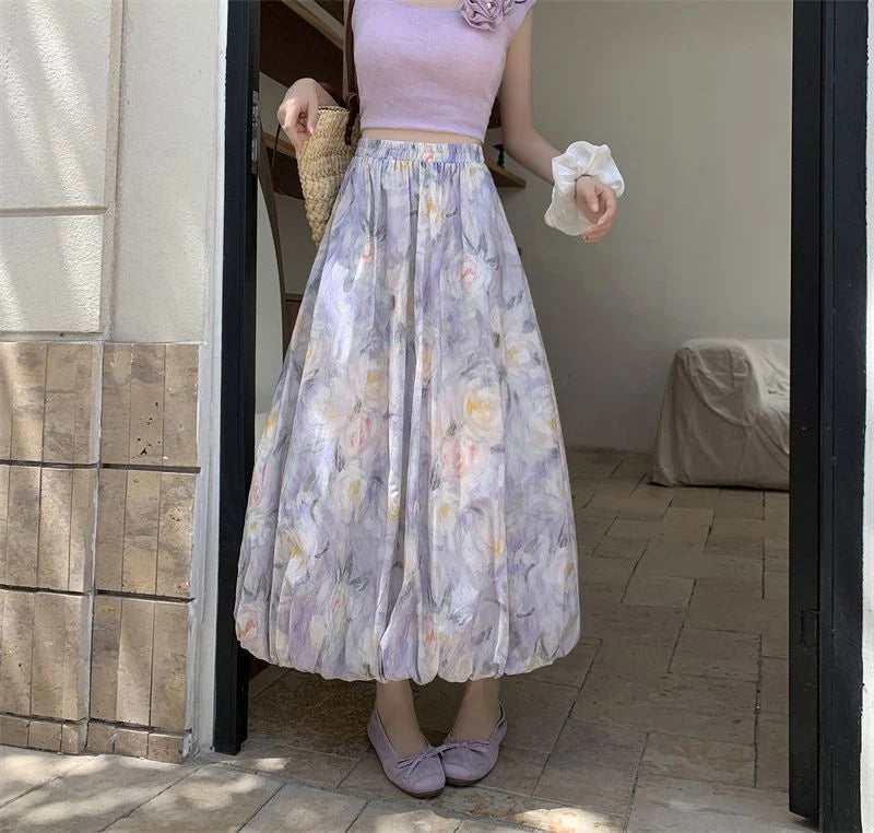 Elegant Vintage Floral Sweet High Waist Casual Loose Skirt Mssza