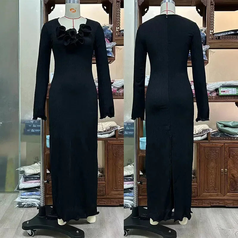 White Flower V-neck Ruffles Split Slim Female Maxi Dress Mssaz Desses