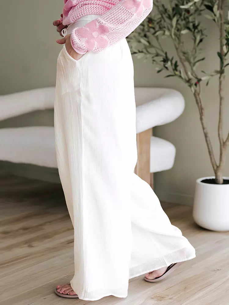 Elegant Wide Style Palazzo Pants With Adjustable Waist Resort Wear Mssza