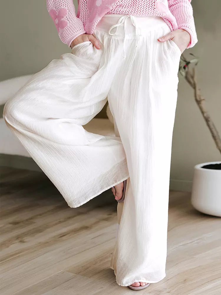 Elegant Wide Style Palazzo Pants With Adjustable Waist Resort Wear Mssza