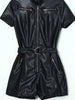 Elegant Zipper Design High Waist PU Leather with Belt Jumpsuits Romper Mssza